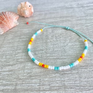 Sunset Over the Bay Dainty Beachy Seed Bead Minimalist Waterproof Adjustable Bracelet / Anklet