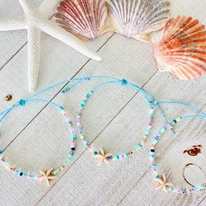 Starfish with Beachy Seed Beads Minimalist Waterproof Adjustable Bracelet / Anklet, Dainty