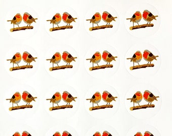 24 Sticker mit zwei Rotkehlchen - Sticker with two Robins