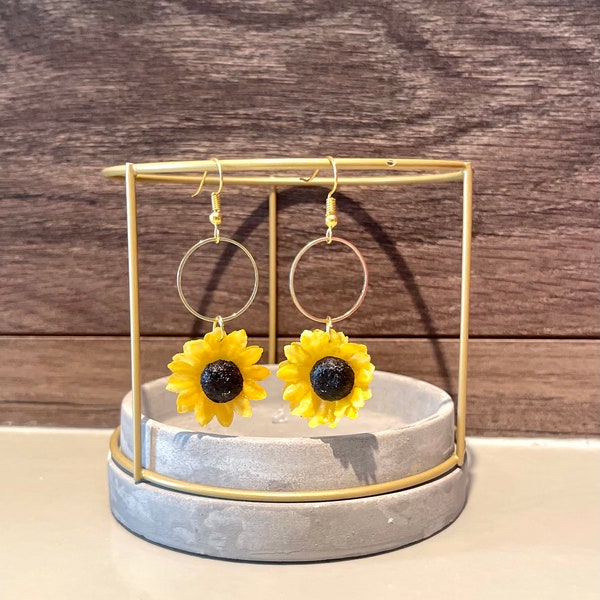 THE ANA COLLECTION- Earrings- Dangles/Studs- Sunflowers- Resin Coated- Stylish- Trendy- Lightweight- Made to Order