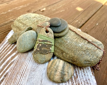 Wrapped stone necklace, zen stone, river stone, wrapped rock with civil war battlefield scrap artifact, hand woven by FineCraftedByCole