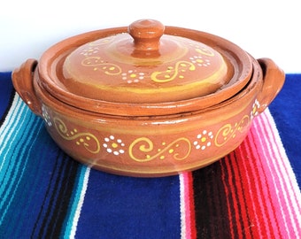 Mexican Cazuela with Lid | Cazuela de Barro | Handmade Pottery | Tortillero