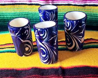 SET of 2 Blue and White Shot Glasses | Shot Glasses | Mexican Ceramic Shot Glasses | Barro