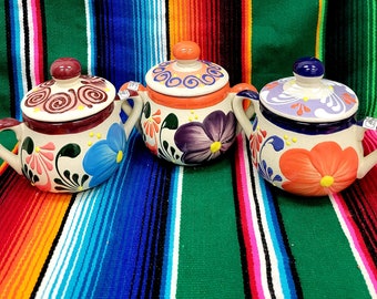 Mexican Floral Sugar Bowl w Lid | Sugar Bowl | Floral  Hand Painted