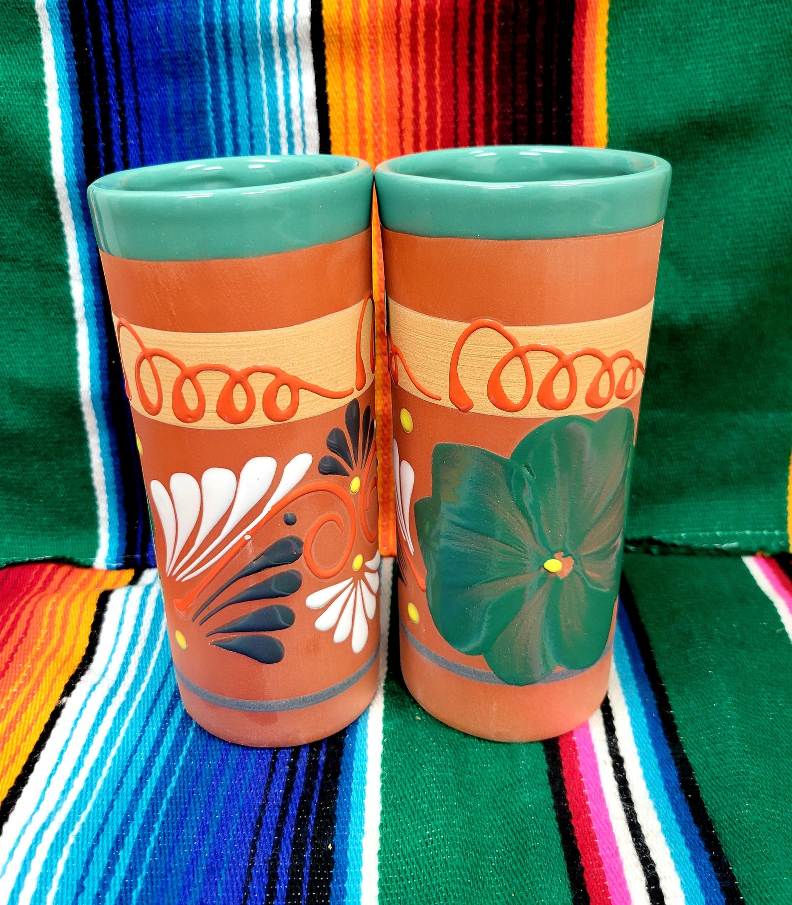 SET of 2 Tall Mexican Clay Cups Vaso Mexicano Authentic Etsy