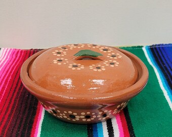 Handmade Mexican Salsa Bowl with Lid | Small Clay Cazuela | Serving Bowl | Salsero with Lid | Kitchen Gifts