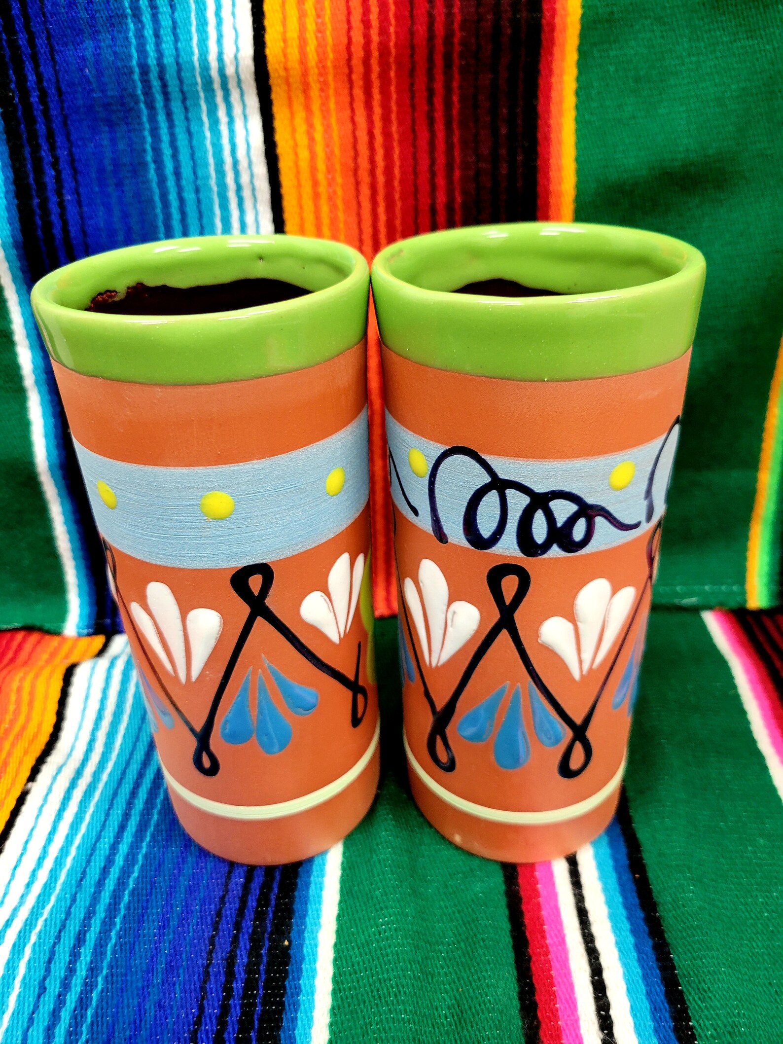SET of 2 Tall Mexican Clay Cups Vaso Mexicano Authentic Etsy