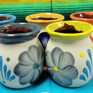 SET of 2  Mexican Coffee Cups| Mexican Barro Cups | Cafeteros de Barro | Mexican Jarrito Handcrafted Clay Pottery | Floral Painted Mexican