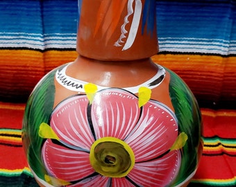 Large Mexican Water Jug | Mexican Clay Pottery with Cup | Kitchen Decor | Grande Botellón Para Agua