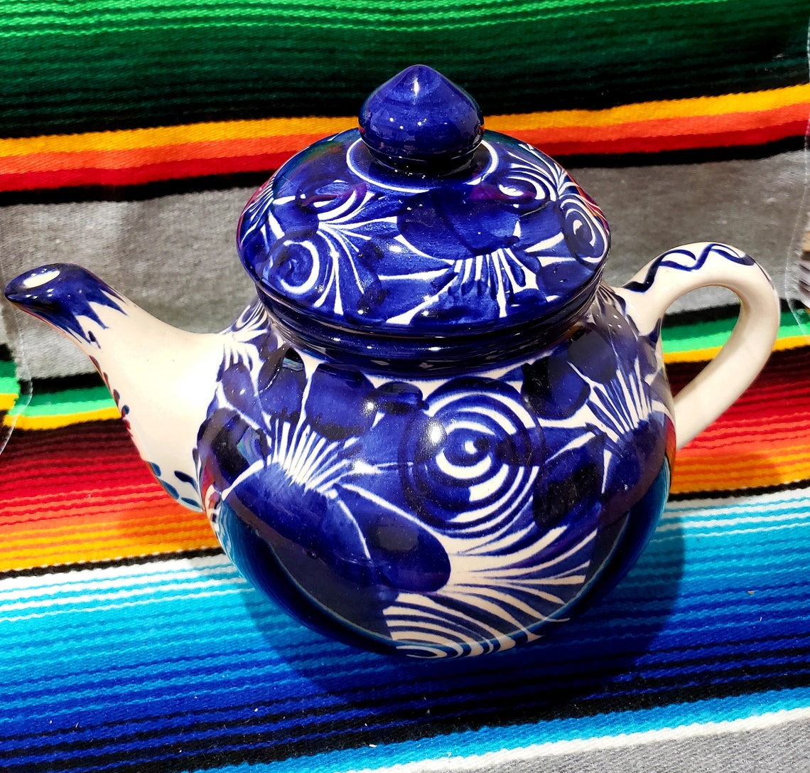 Ceramic Mexican Teapot Teapot Blue & White Ceramic Teapot Etsy