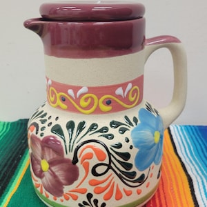 Handmade Authentic Mexican Pottery Water Jug with Lid & Cup