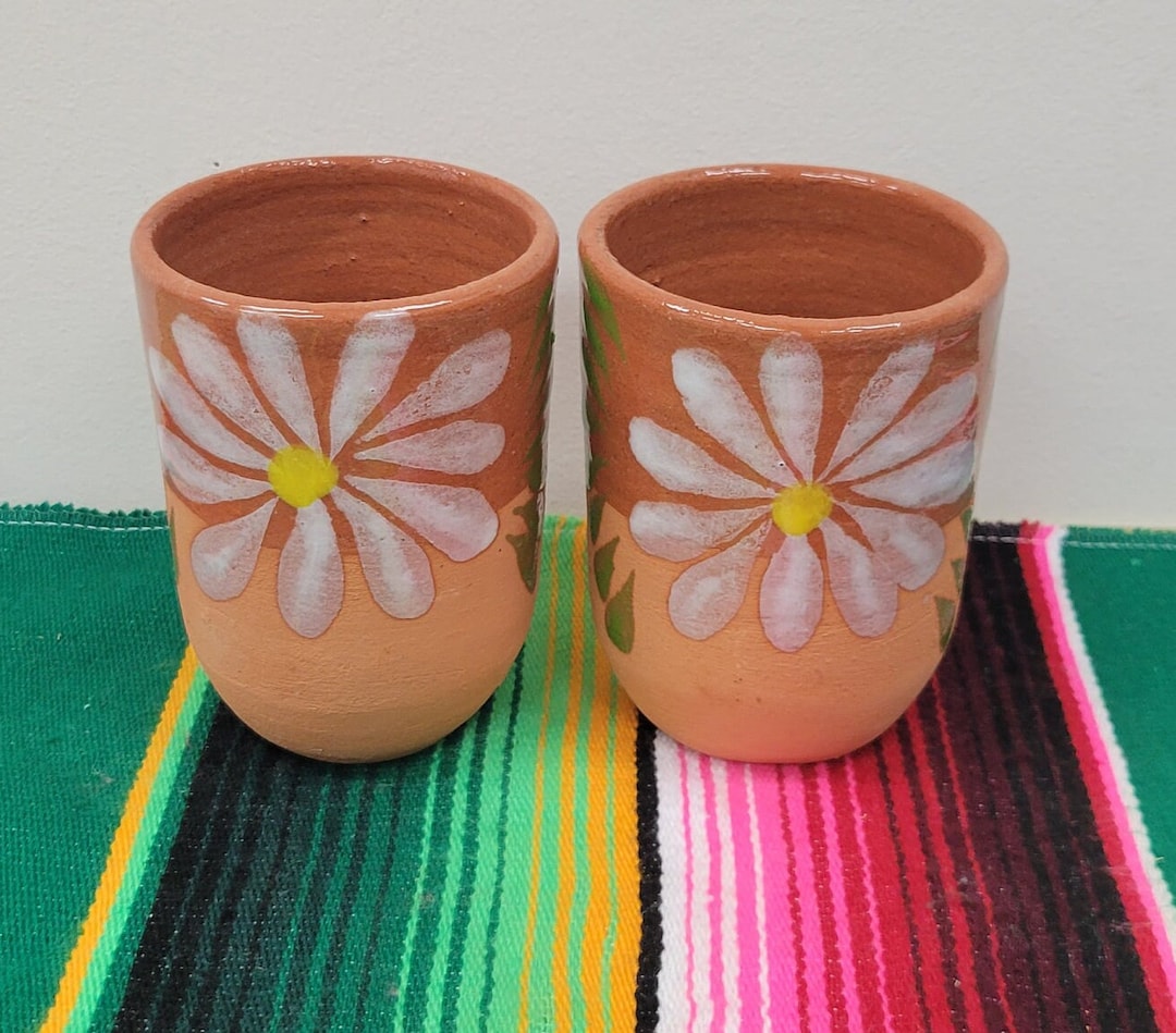 SET of 2 Mexican Clay Cups Vaso Mexicano Authentic Mexican Etsy