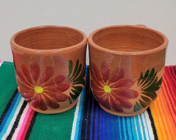 Mexican Clay Coffee Cup Meduim Clay Cups Mexican Pottery Etsy