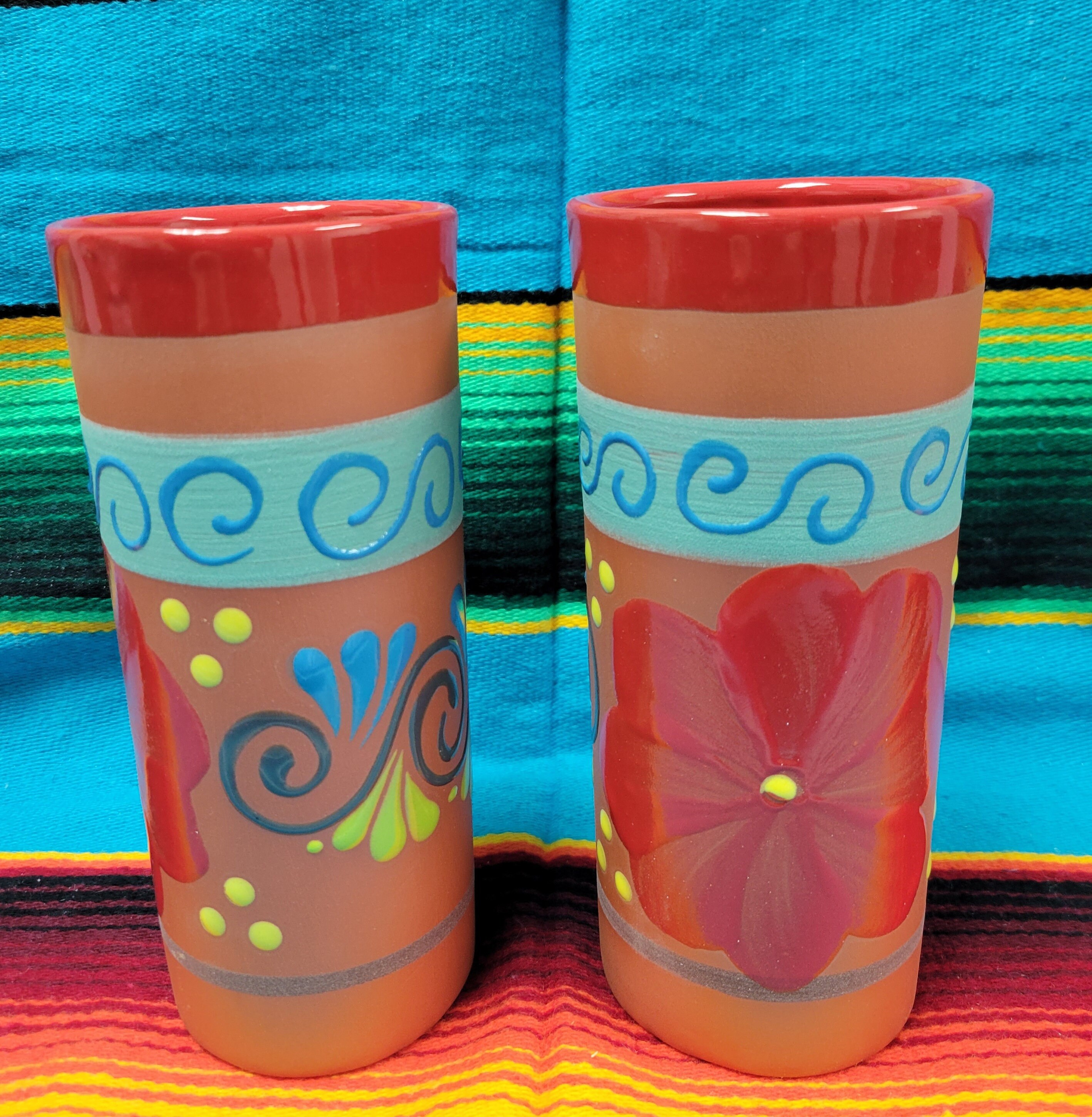 SET of 2 Tall Mexican Clay Cups Vaso Mexicano Authentic Etsy