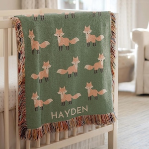 Fuchs Baby Decke Personalisierte Wald Fuchs Decke Baby Junge Individuelle Baby Name Decke Fuchs Kinderzimmer Baby Mädchen Baby Shower Geschenk Fuchs Baby Decke