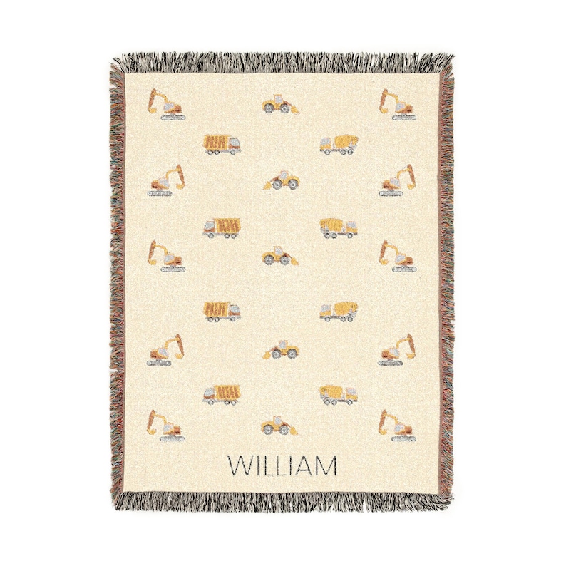 Personalized Construction Truck Baby Blanket Custom Baby Name Blanket Baby Shower Gift Customized Baby Blanket Truck Baby Boy Blanket Trucks image 7