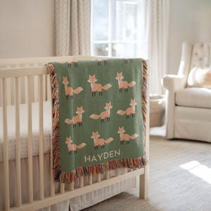 Fox Baby Blanket Personalized Woodland Fox Blanket Baby Boy Custom Baby Name Blanket Fox Nursery Baby Girl Baby Shower Gift Fox Baby Blanket