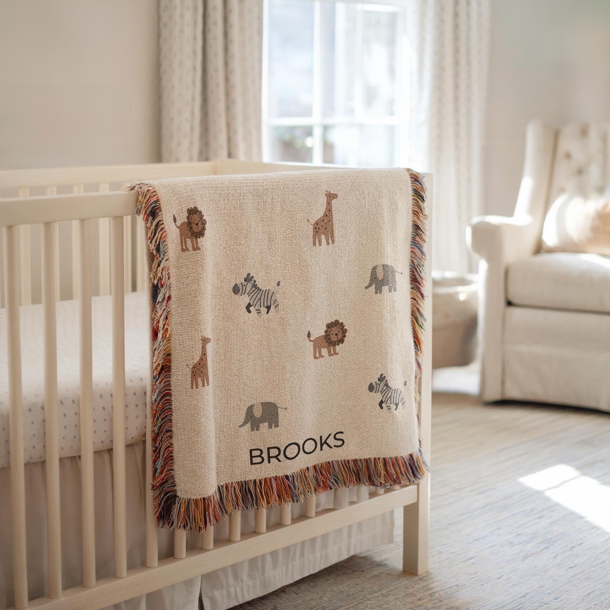 Personalized Safari Baby Blanket Custom Name Baby Blanket Safari Nursery Newborn Blanket Safari Animals Baby Name Blanket Baby Shower Gift