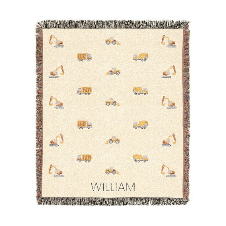 Personalized Construction Truck Baby Blanket Custom Baby Name Blanket Baby Shower Gift Customized Baby Blanket Truck Baby Boy Blanket Trucks image 6