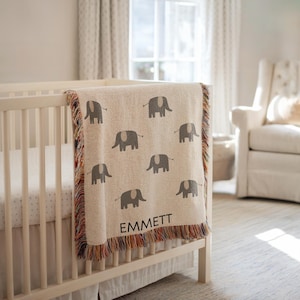 Spersonalizowany kocyk dla dziecka z imieniem Safari do pokoju dziecięcego Spersonalizowany kocyk dla dziecka Kocyk z imieniem słonia dla noworodka Żyrafa Dziki prezent na baby shower