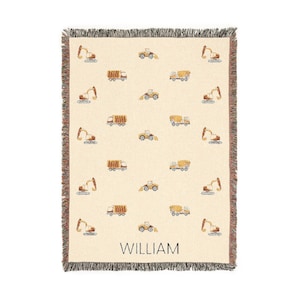 Personalized Construction Truck Baby Blanket Custom Baby Name Blanket Baby Shower Gift Customized Baby Blanket Truck Baby Boy Blanket Trucks 52'' × 37''