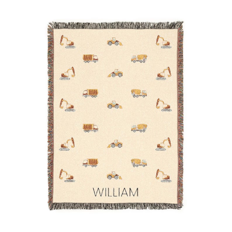 Personalized Construction Truck Baby Blanket Custom Baby Name Blanket Baby Shower Gift Customized Baby Blanket Truck Baby Boy Blanket Trucks 52'' × 37''