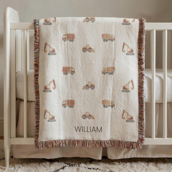 Personalized Construction Truck Baby Blanket Custom Baby Name Blanket Baby Shower Gift Customized Baby Blanket Truck Baby Boy Blanket Trucks