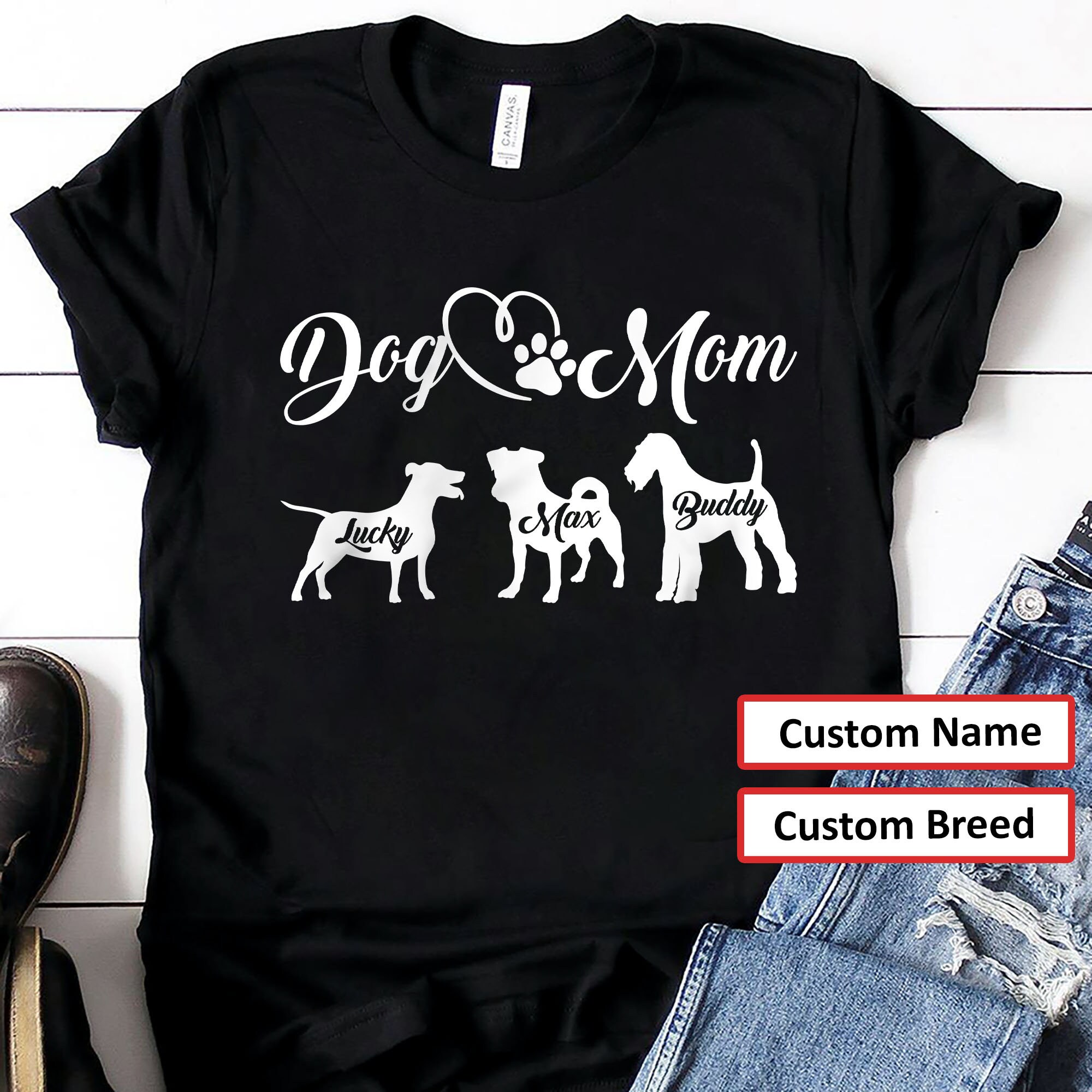 Dog Mom Custom Shirt With Pet's Name Dog Paw Prints Etsy