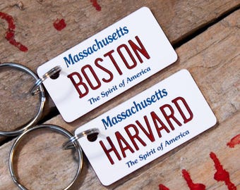 Personalized Engraved Plastic Keychain - Massachusetts License Plate