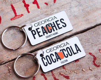 Personalized Engraved Plastic Keychain - Georgia License Plate