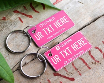 Customizable Personalized Engraved Plastic Keychain - Canada License Plate - PINK VERSION