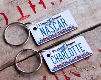 Personalized Engraved Plastic Keychain - North Carolina License Plate