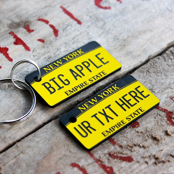 Customizable Personalized Engraved Plastic Keychain - New York License Plate