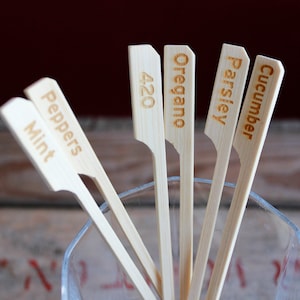 Customizable Personalized Wood Bamboo Garden Identifier Tags Stakes / Sticks (Set of 6)
