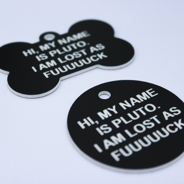 Customizable Personalised Engraved Plastic Pet Tag - Circle or Bone Shaped