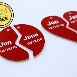 Customizable Personalized Engraved or Blank 2-piece Plastic Keychain - Valentine&#39;s Day, Split Heart or Circle