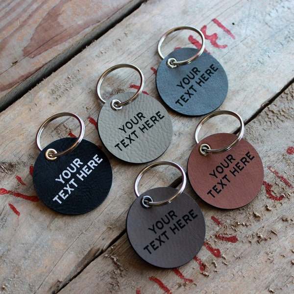 Customizable Personalised Engraved Faux Leather Keychain or Pet Tag
