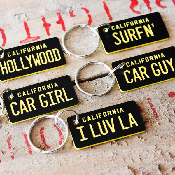 Customizable Personalized Engraved Plastic Keychain - California License Plate