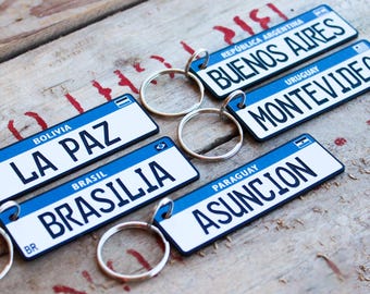 Personalized Engraved Plastic Keychain - Mercosur - Brasil, Argentina, Uruguay, Paraguay, Bolivia