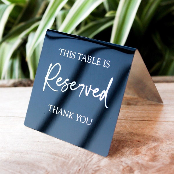 Engraved Personalized Aluminium Table Sign (Tent), Fold-Yourself, Place Card, Reservation Sign - Multiple finishes / sizes