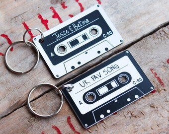 Customizable Personalized Engraved Plastic Retro Cassette Keychain - One or Two Sided