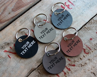 Customizable Personalised Engraved Faux Leather Keychain or Pet Tag