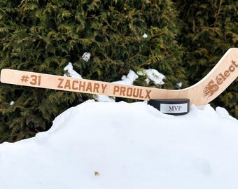 Personalized Engraved Mini Hockey Stick - Made of Wood with Puck Base