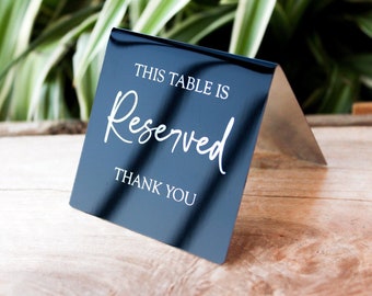 Engraved Personalized Aluminium Table Sign (Tent), Fold-Yourself, Place Card, Reservation Sign - Multiple finishes / sizes