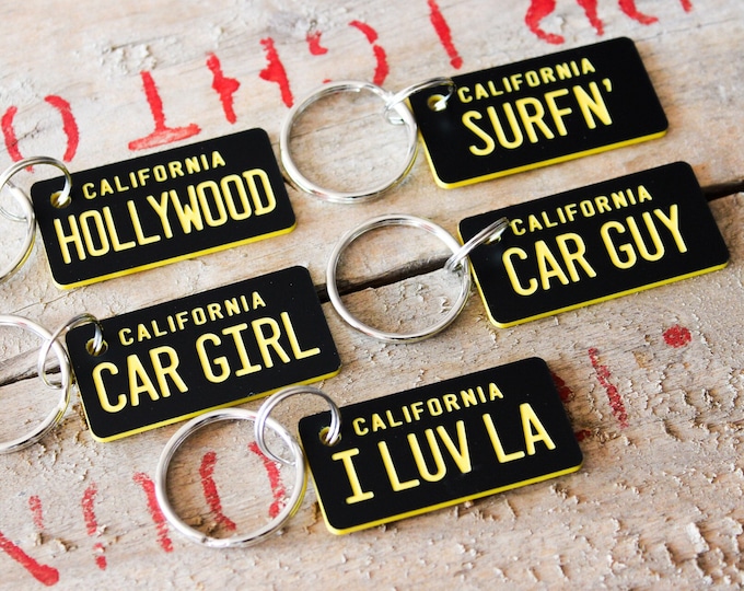 Personalized Engraved Plastic Keychain - California License Plate