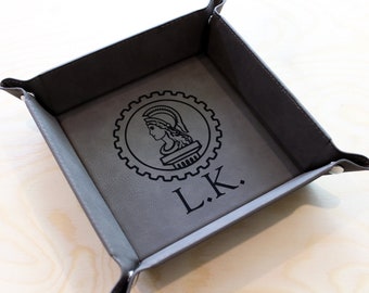 Customizable Personalized Engraved Faux Leather Valet Tray - Text/Logo