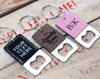 Personalized Engraved Leather Bottle Opener Keychain - One or Two Sided