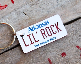 Personalized Engraved Plastic Keychain - Arkansas License Plate