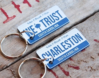 Chaveiro de plástico personalizado com gravação - Placa de carro da Carolina do Sul