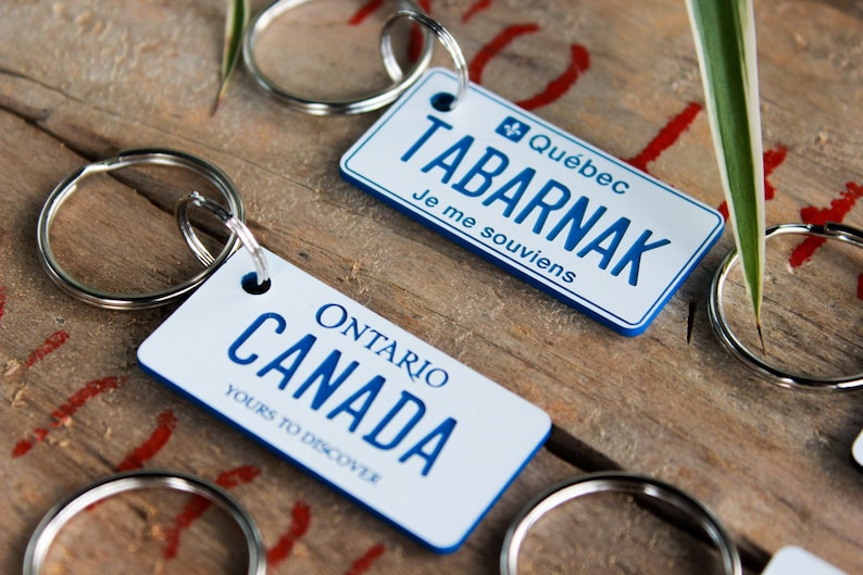 Customizable Personalized Engraved Plastic Keychain Canada License Plate image 1